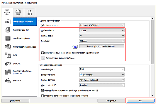 figure : boîte de dialogue Paramètres